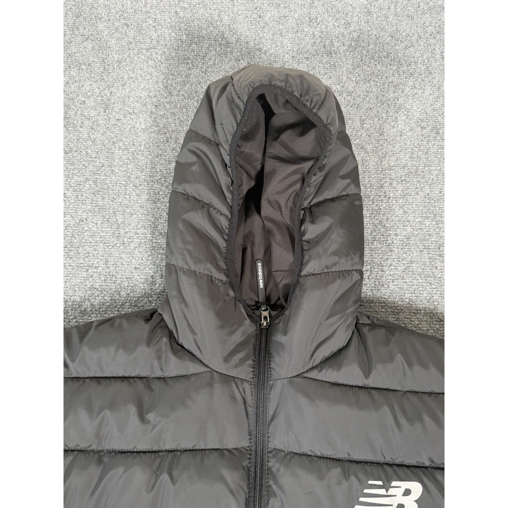 NWT New Balance Tech Puffer Hooded Jacket Mens Medium Black Comfort Fit Full Zip - Picture 4 of 14